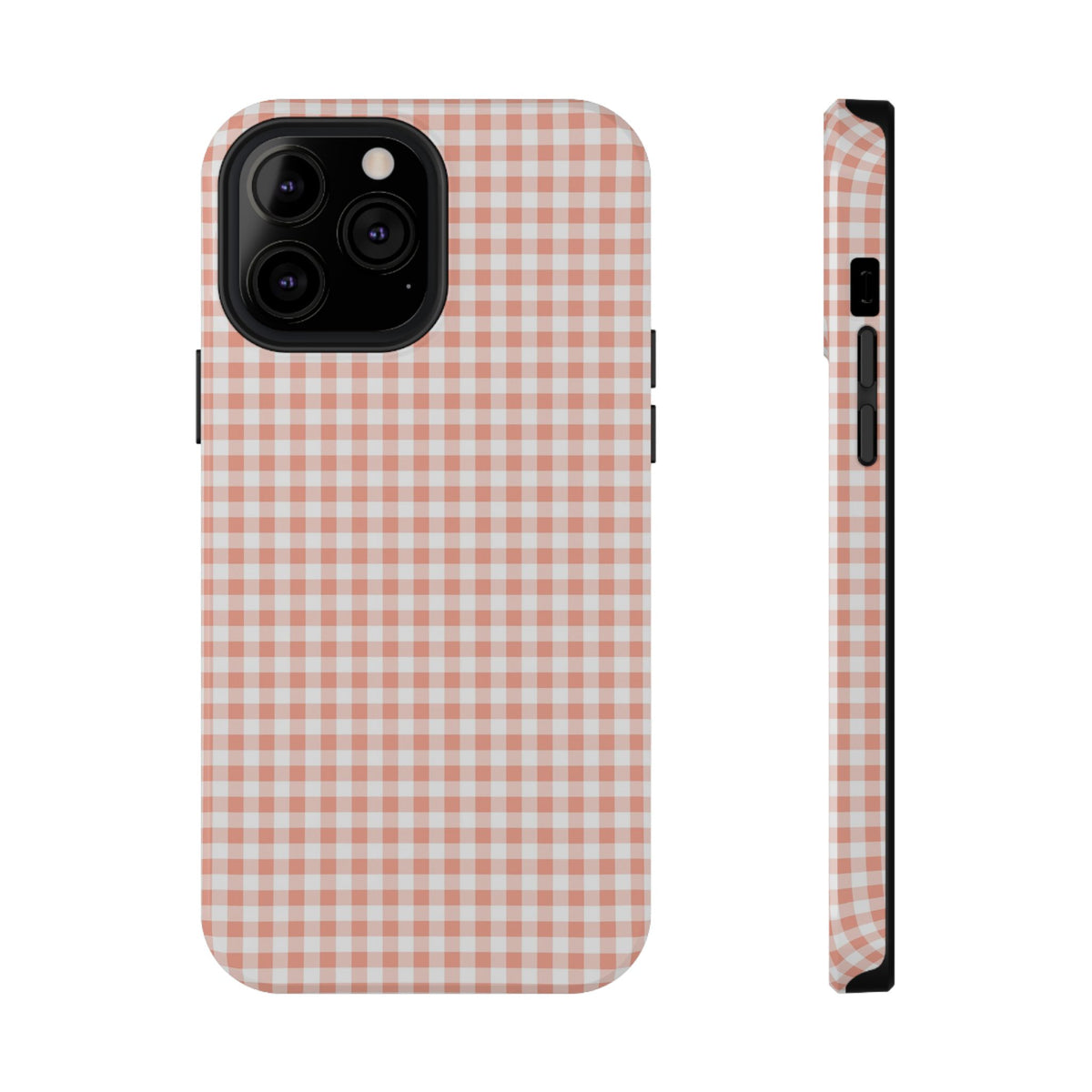 Peach Gingham protective phone case for iPhone 13 Pro Max, glossy finish