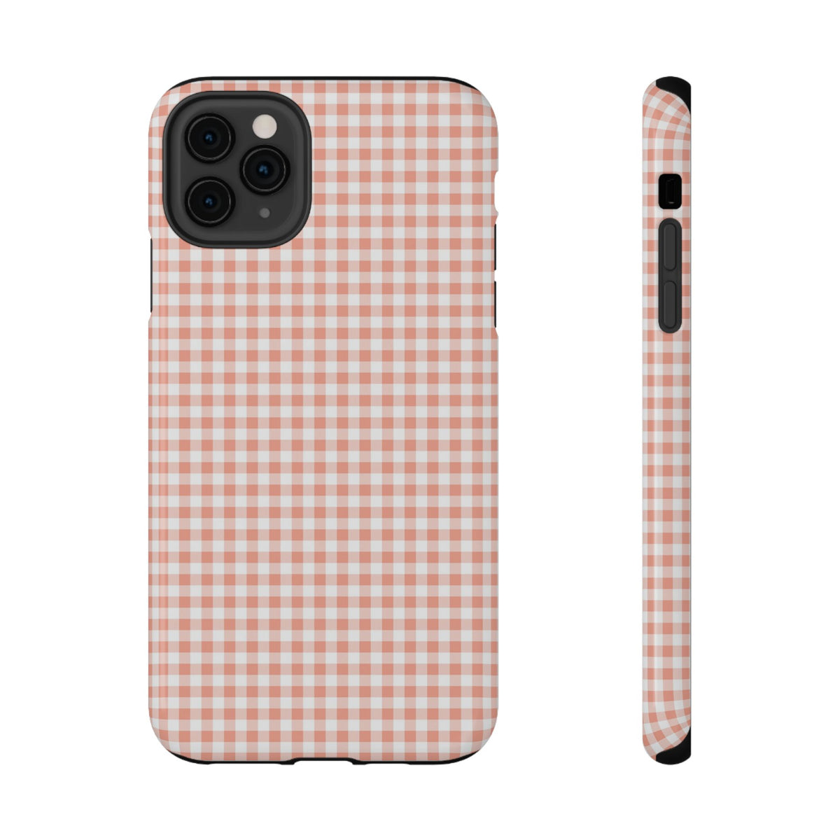 Peach Gingham protective phone case for iPhone 11 Pro Max, glossy finish