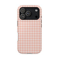Peach Gingham MagSafe case for iPhone 18 Pro, glossy finish