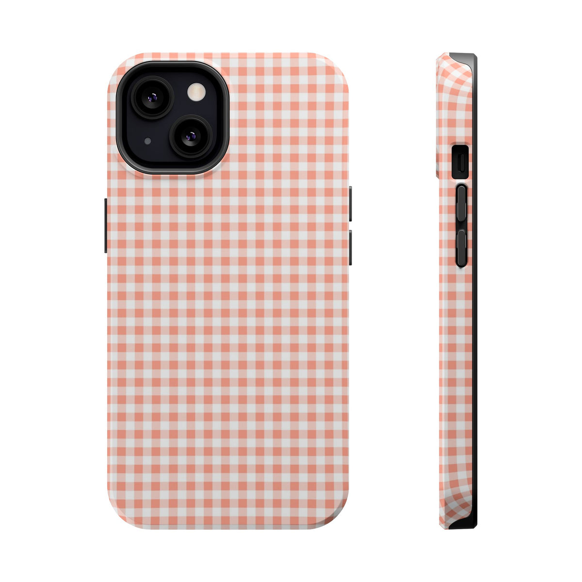 Peach Gingham MagSafe case for iPhone 13, glossy finish
