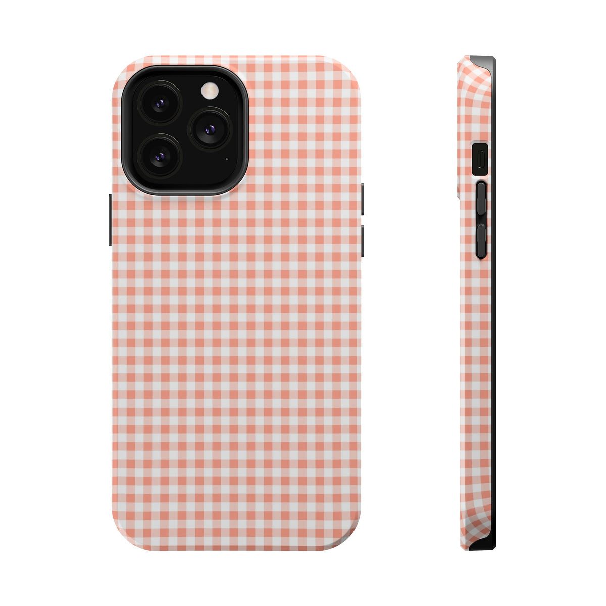 Peach Gingham MagSafe case for iPhone 13 Pro Max, glossy finish