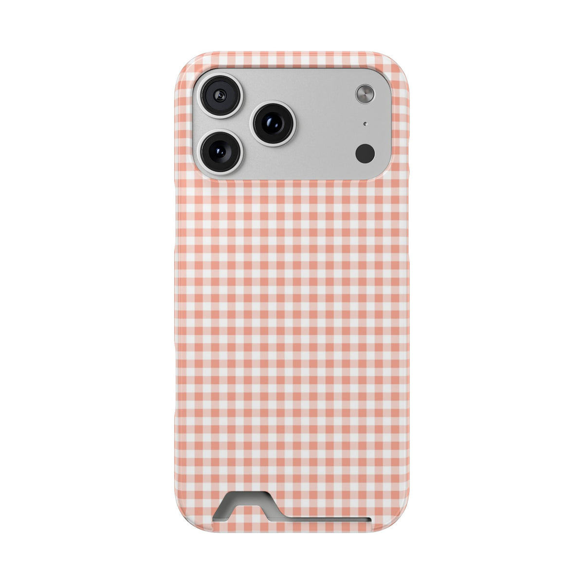 Peach Gingham phone case with card holder for iPhone 18 Pro Max, glossy finish