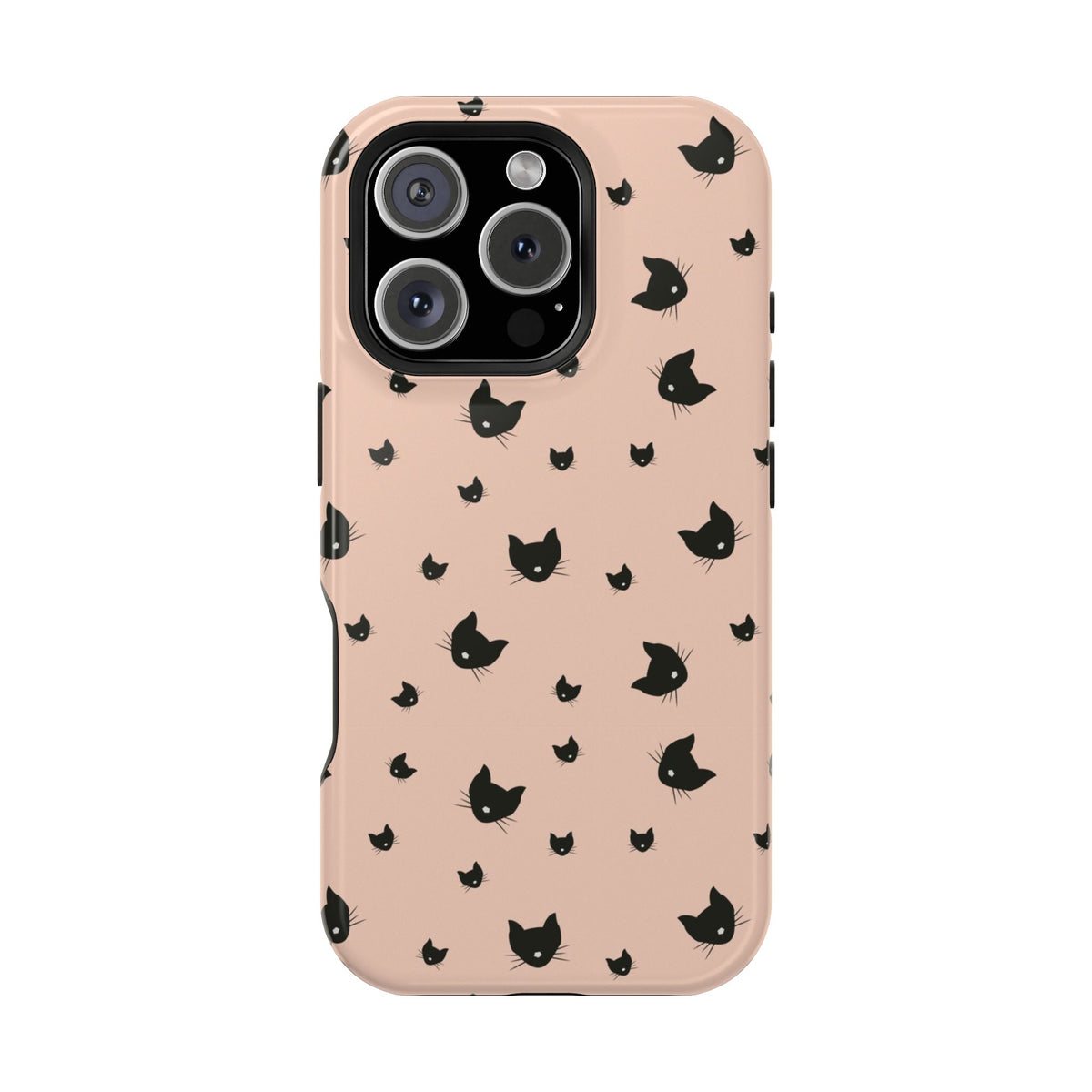 Peach Kitty protective phone case for iPhone 16 Pro, glossy finish