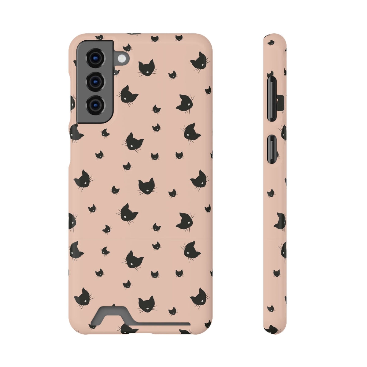 Peach Kitty phone case with card holder for Samsung Galaxy S21 Plus, glossy finish