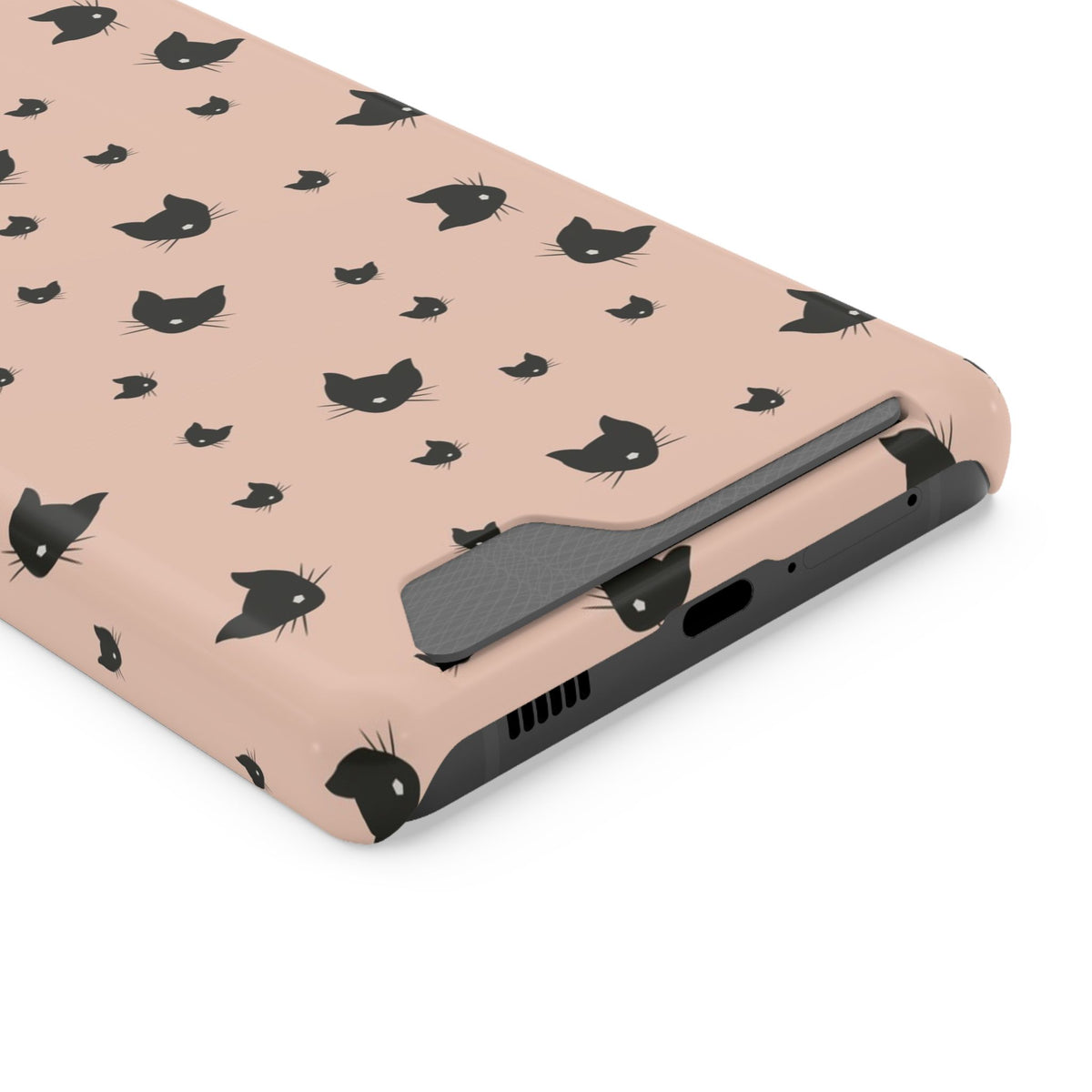 Peach Kitty phone case with card holder for Samsung Galaxy S21 Ultra, glossy finish