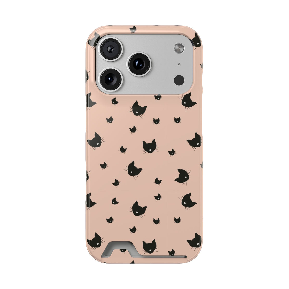 Peach Kitty phone case with card holder for iPhone 17 Pro, glossy finish