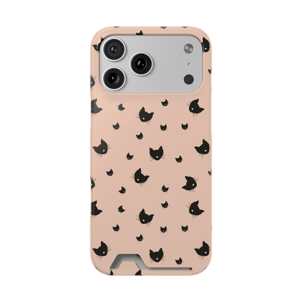 Peach Kitty phone case with card holder for iPhone 17 Pro Max, glossy finish