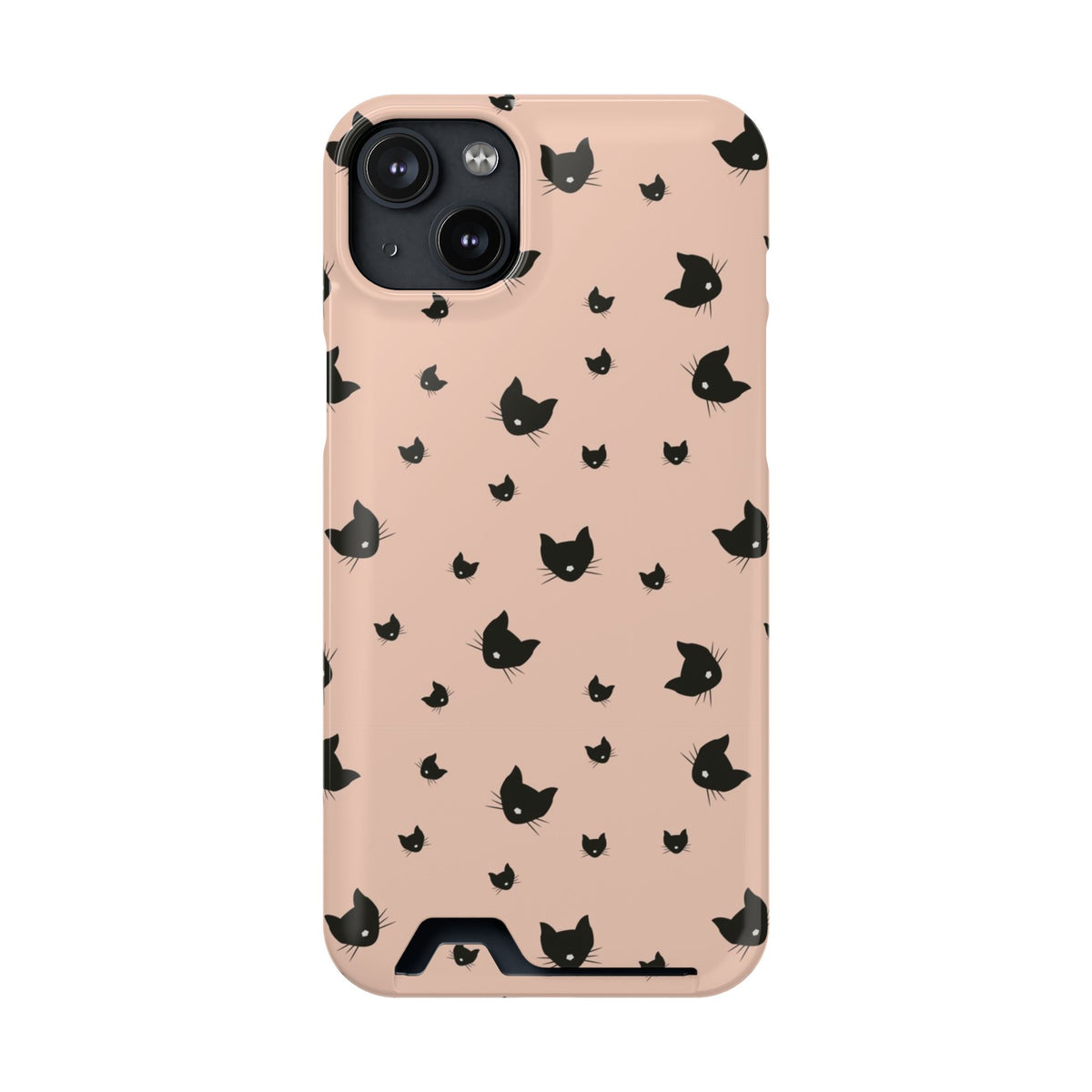 Peach Kitty phone case with card holder for iPhone 14 Plus, glossy finish
