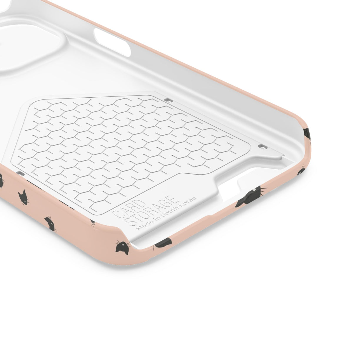 Peach Kitty phone case with card holder for iPhone 13, glossy finish