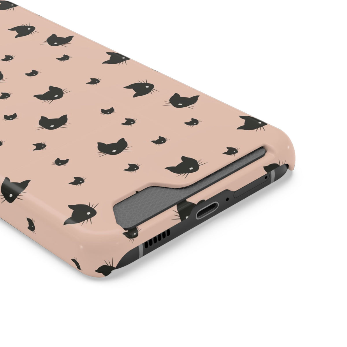 Peach Kitty phone case with card holder, close-up of the card slot