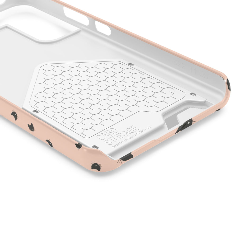 Peach Kitty phone case with card holder, close-up of the inside