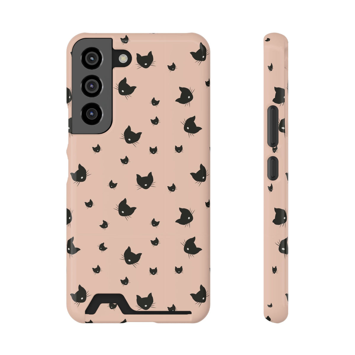 Peach Kitty phone case with card holder for Samsung Galaxy S22, glossy finish
