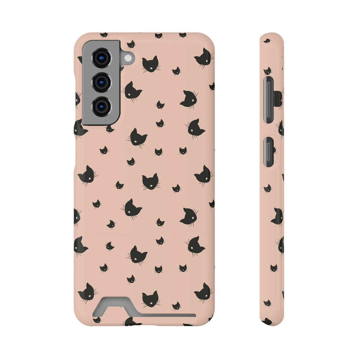 Peach Kitty phone case with card holder for Samsung Galaxy S21, glossy finish