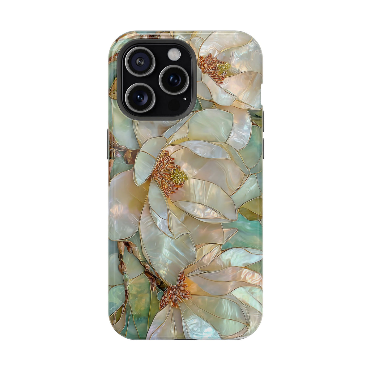 Pearl Magnolia protective phone case for iPhone 15 Pro Max, glossy finish