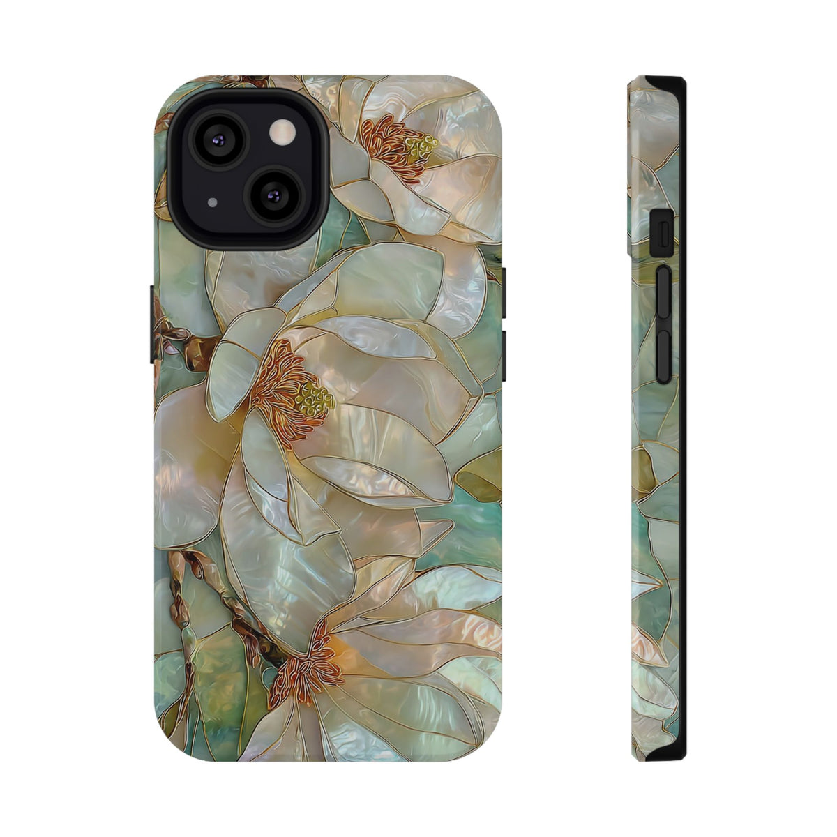 Pearl Magnolia protective phone case for iPhone 13, glossy finish