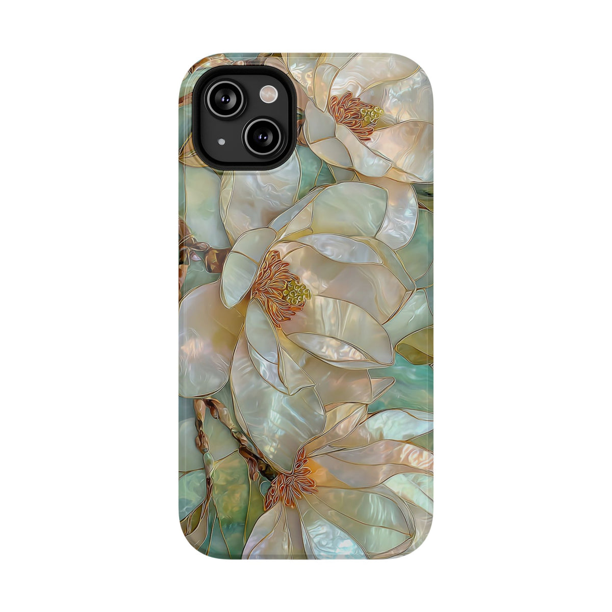 Pearl Magnolia protective phone case for iPhone 14 Plus, glossy finish