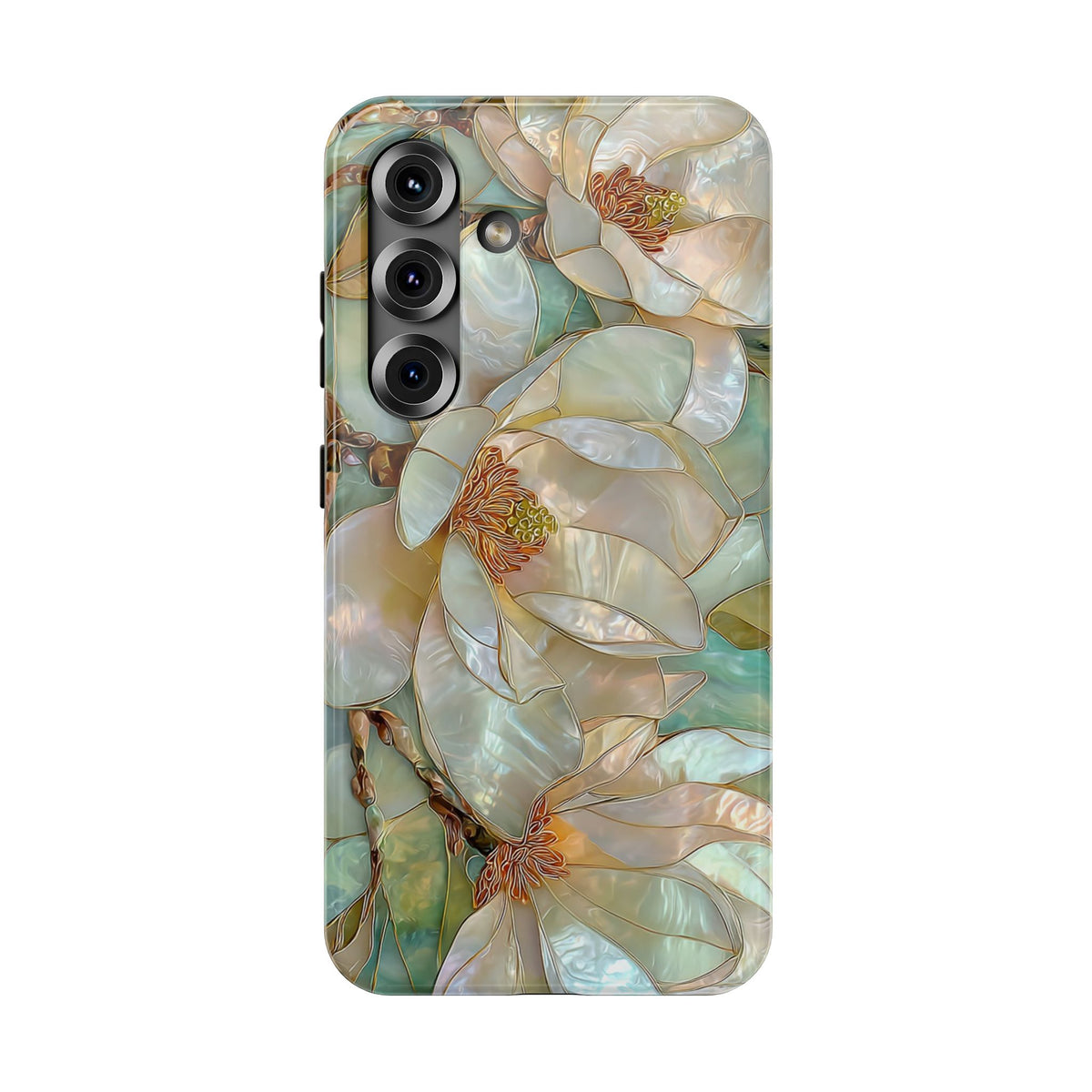 Pearl Magnolia protective phone case for Samsung Galaxy S25, glossy finish