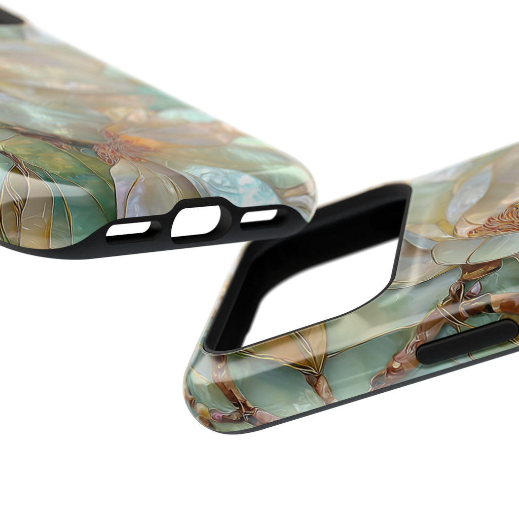 Pearl Magnolia protective phone case, close-up at an angle