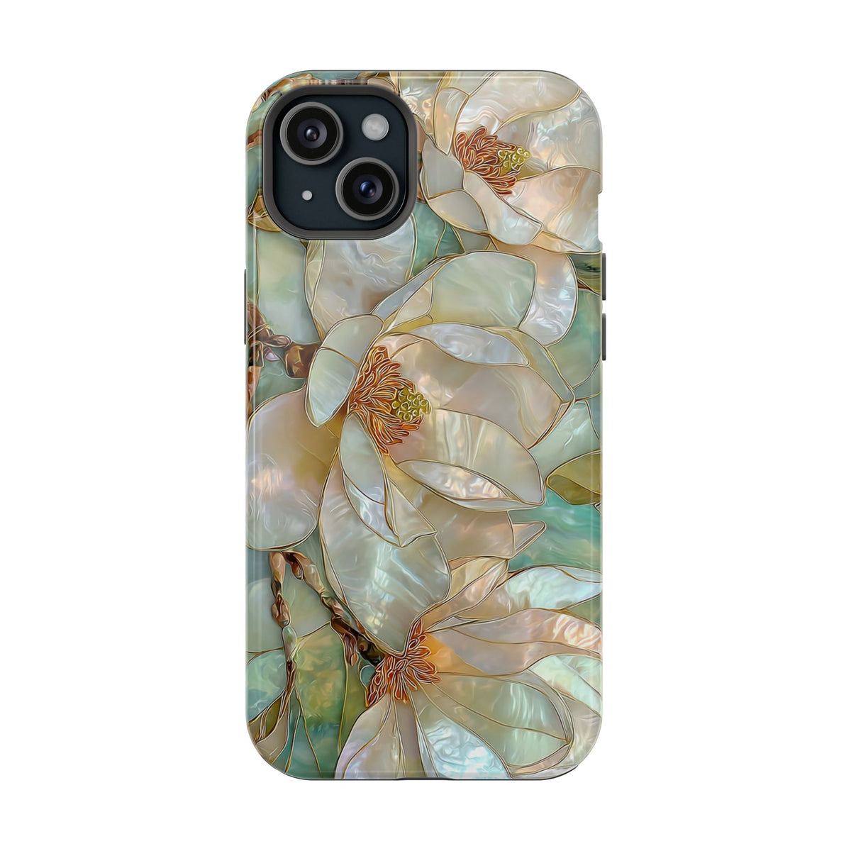 Pearl Magnolia MagSafe case for iPhone 15 Plus, glossy finish