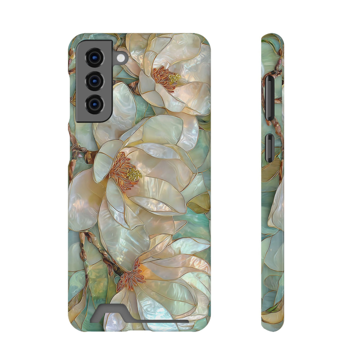 Pearl Magnolia phone case with card holder for Samsung Galaxy S21 Plus, glossy finish