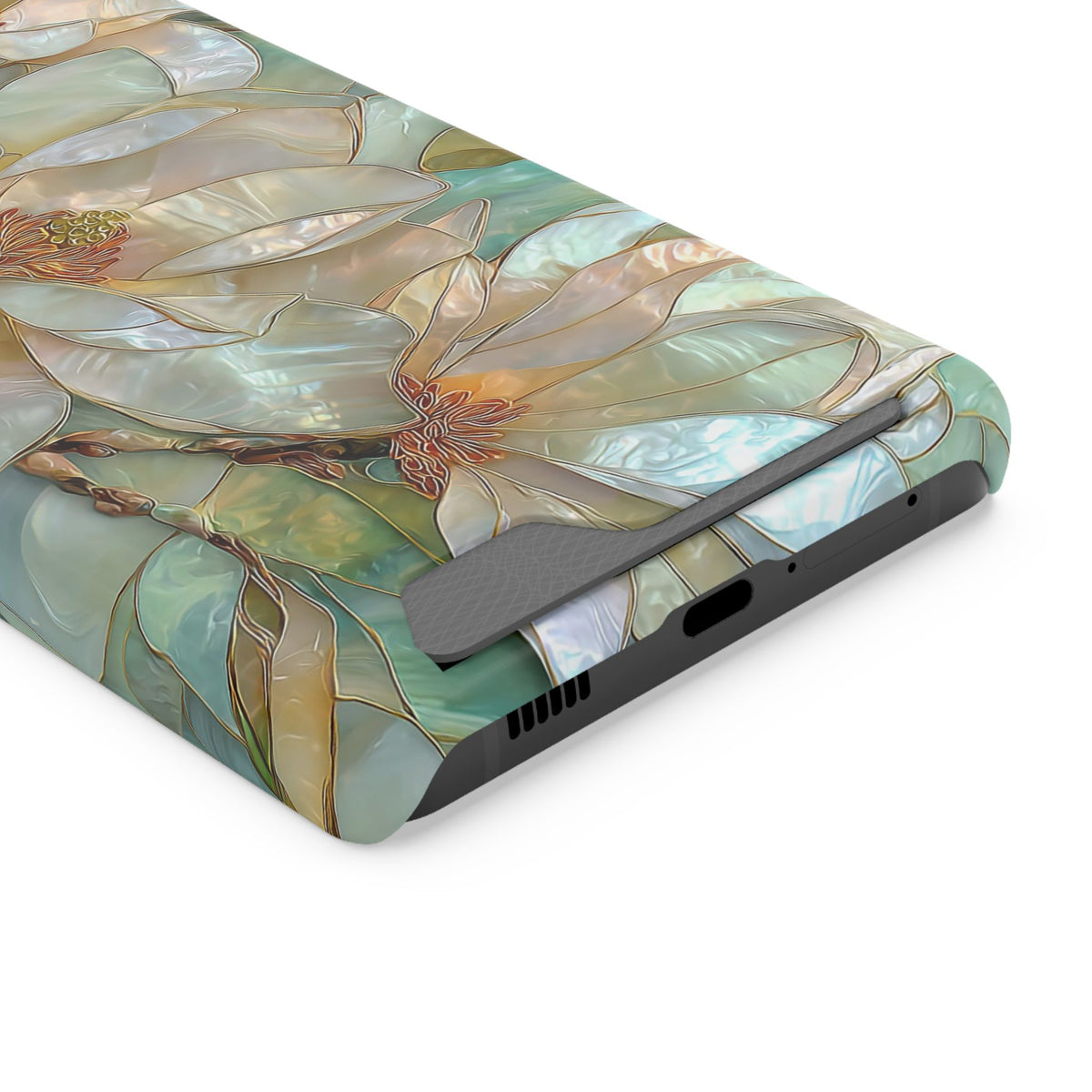 Pearl Magnolia phone case with card holder for Samsung Galaxy S21 Ultra, glossy finish