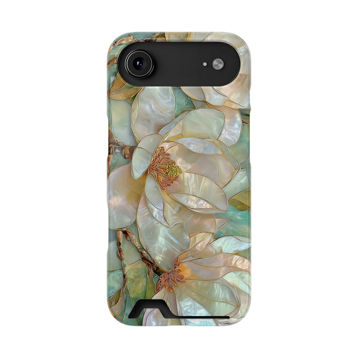 Pearl Magnolia phone case with card holder for iPhone 17 Air, glossy finish