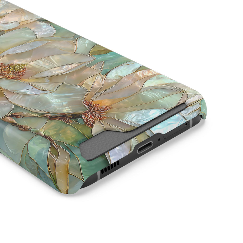 Pearl Magnolia phone case with card holder, close-up of the card slot