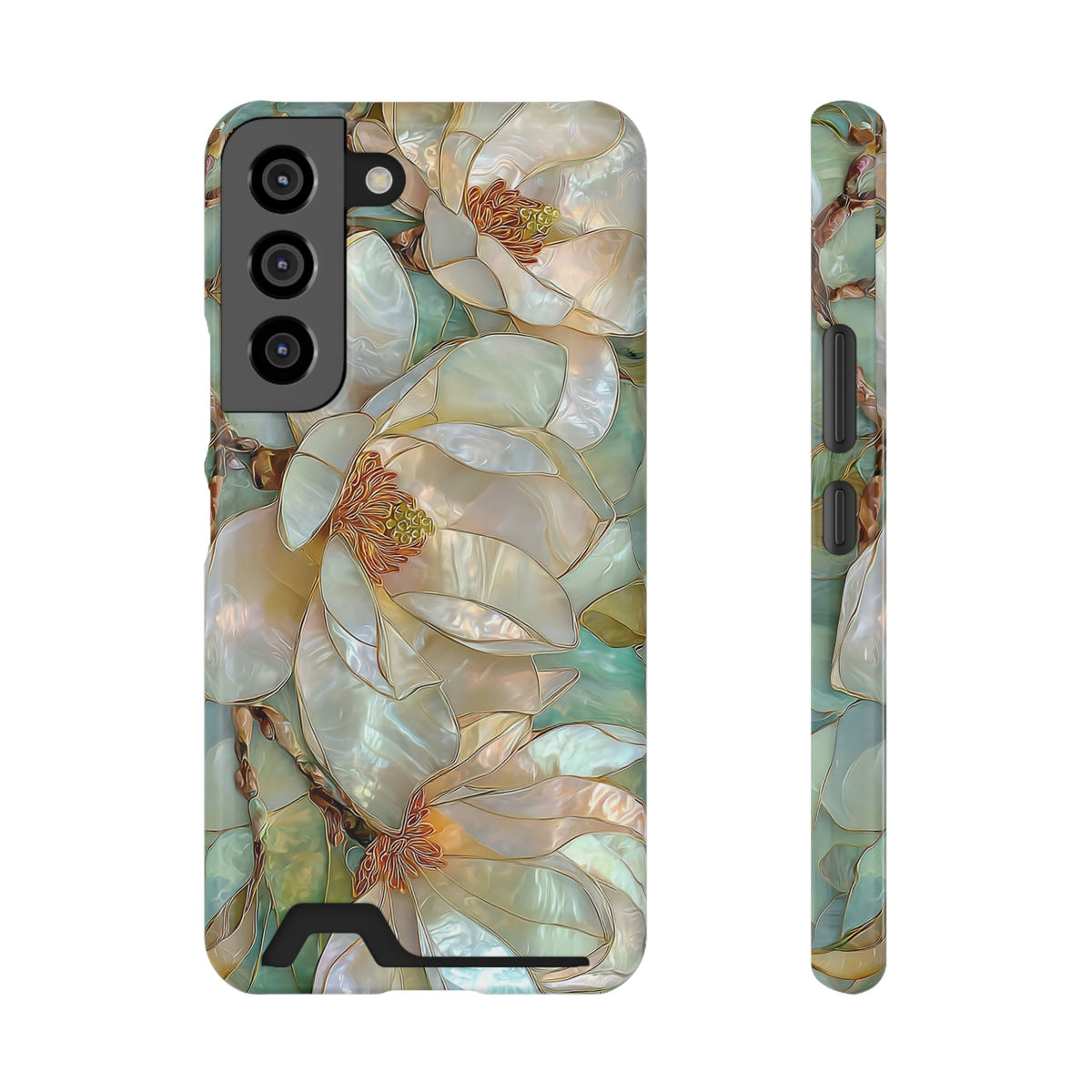 Pearl Magnolia phone case with card holder for Samsung Galaxy S22, glossy finish