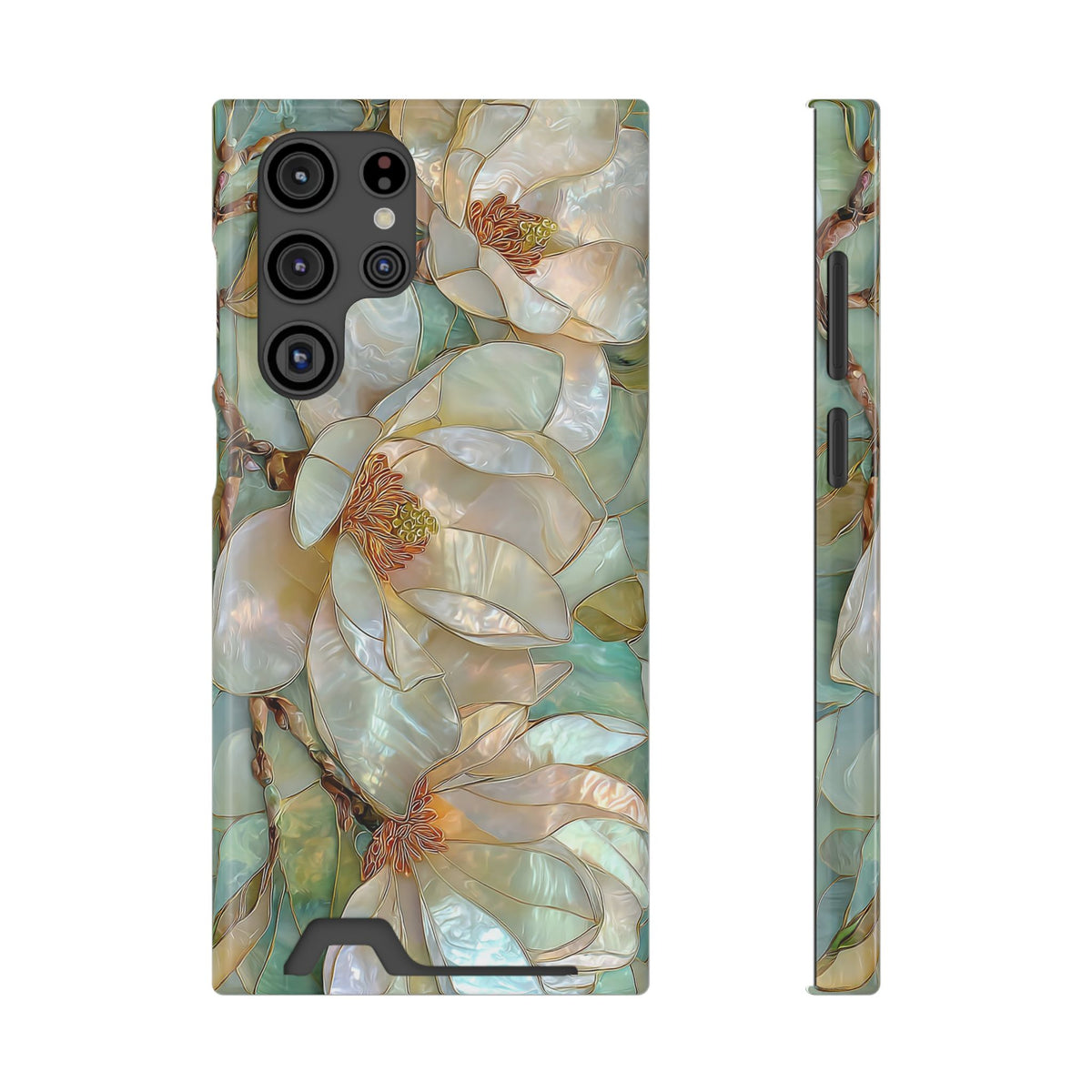 Pearl Magnolia phone case with card holder for Samsung Galaxy S22 Ultra, glossy finish