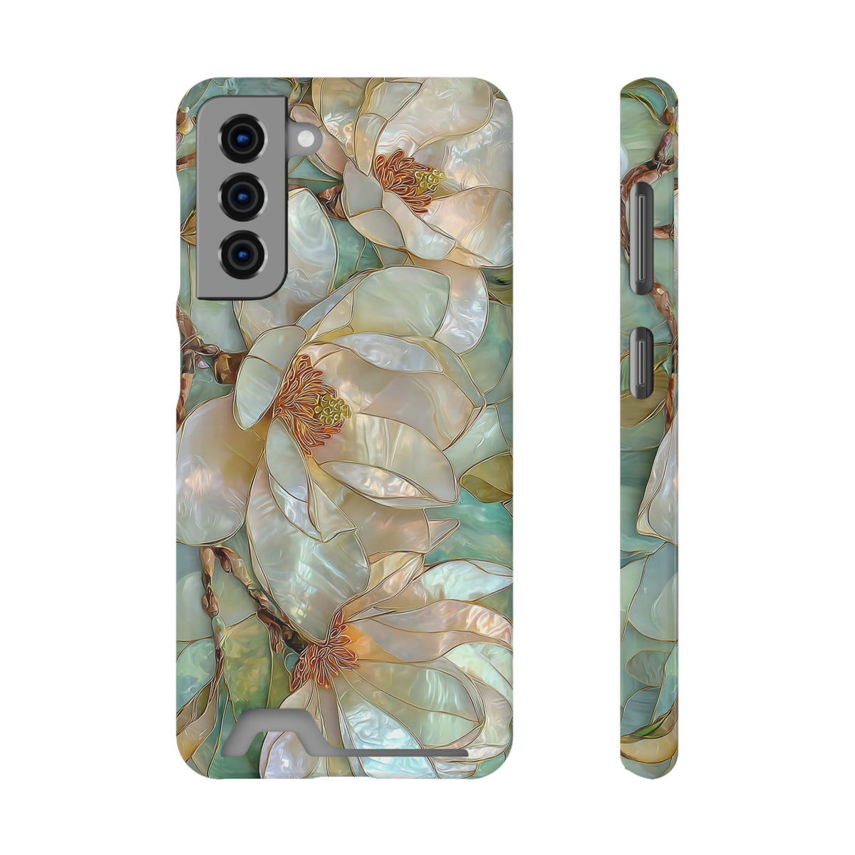 Pearl Magnolia phone case with card holder for Samsung Galaxy S21, glossy finish