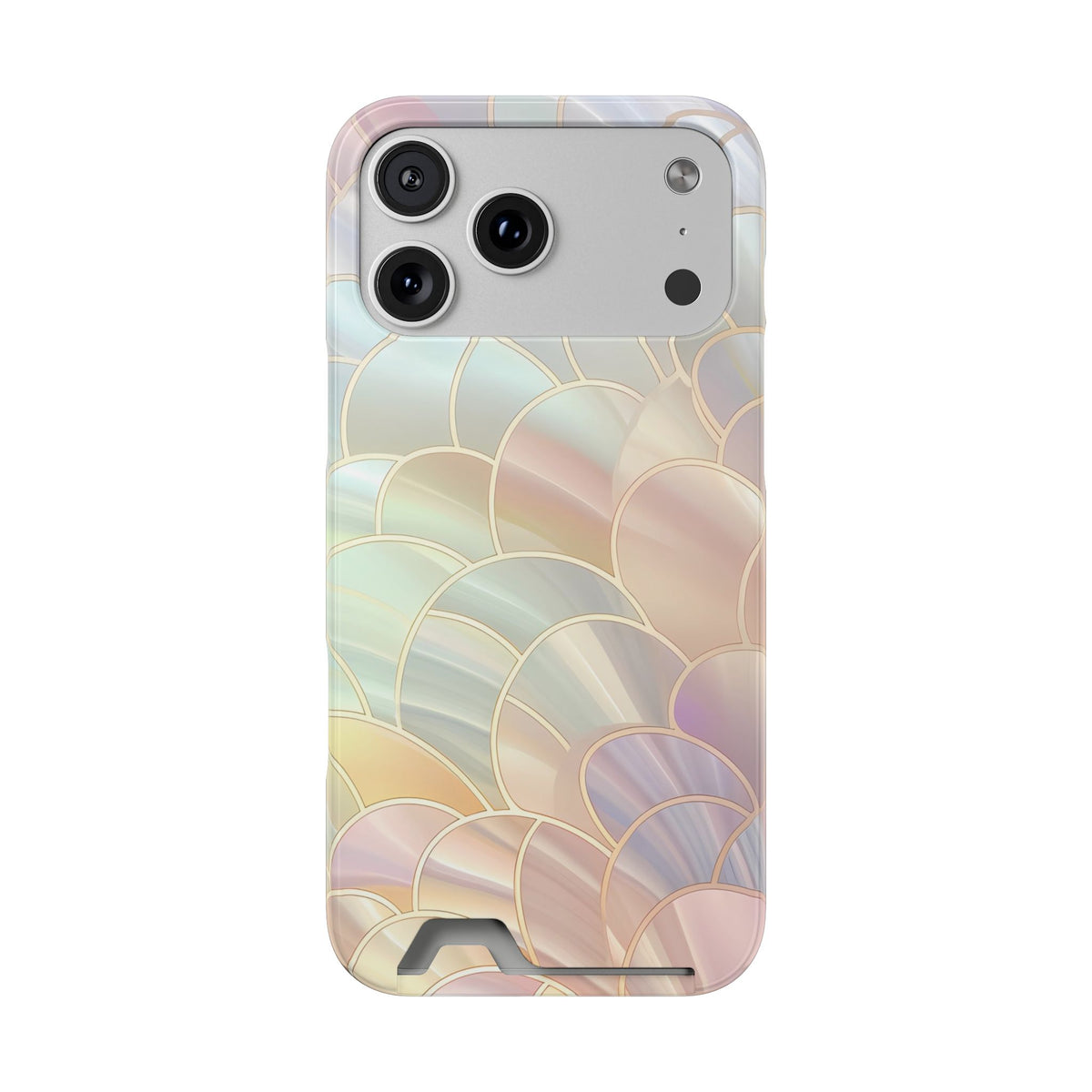 Pearl Scale phone case with card holder for iPhone 17 Pro Max, glossy finish