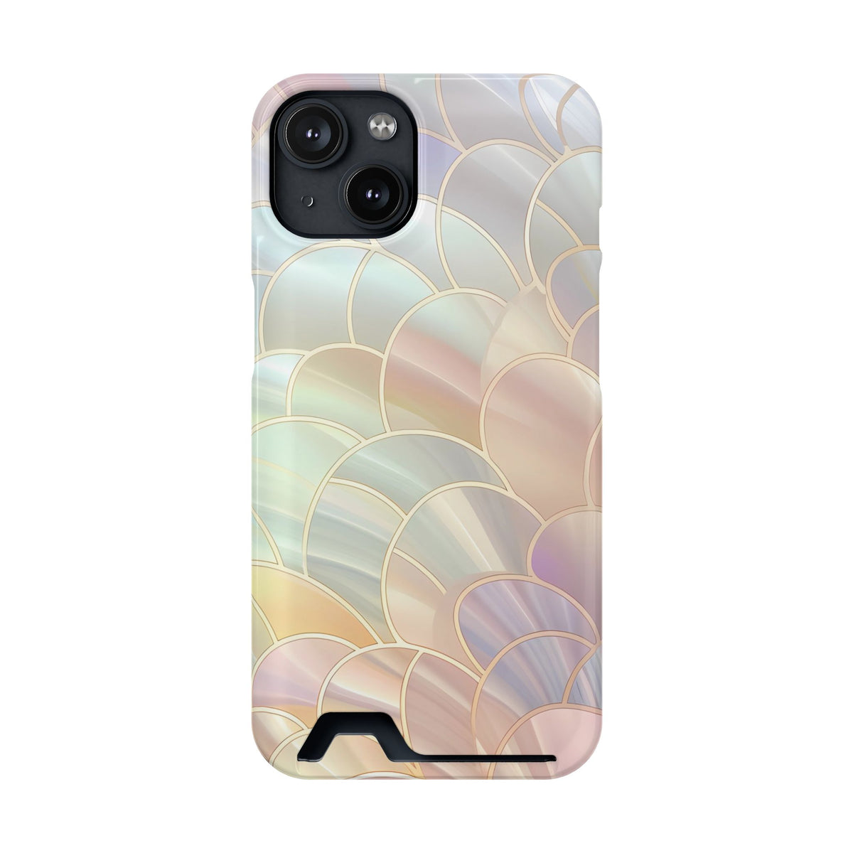 Pearl Scale phone case with card holder for iPhone 14, glossy finish