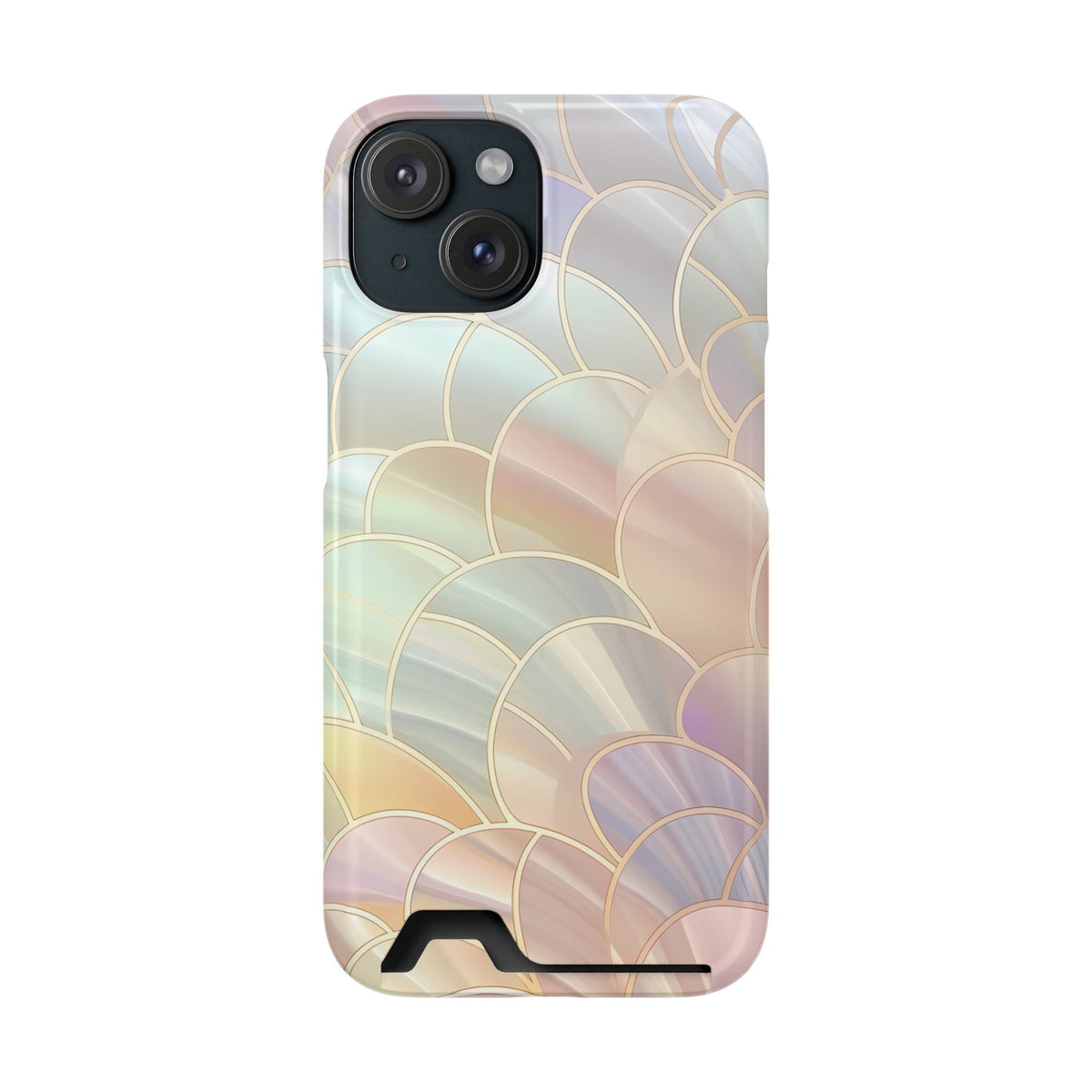 Pearl Scale phone case with card holder for iPhone 15, glossy finish
