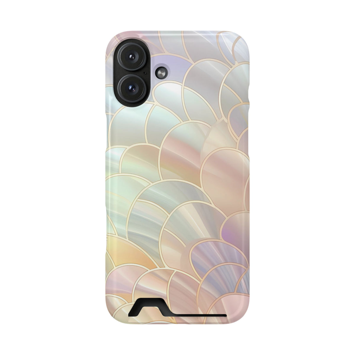 Pearl Scale phone case with card holder for iPhone 16 Plus, glossy finish