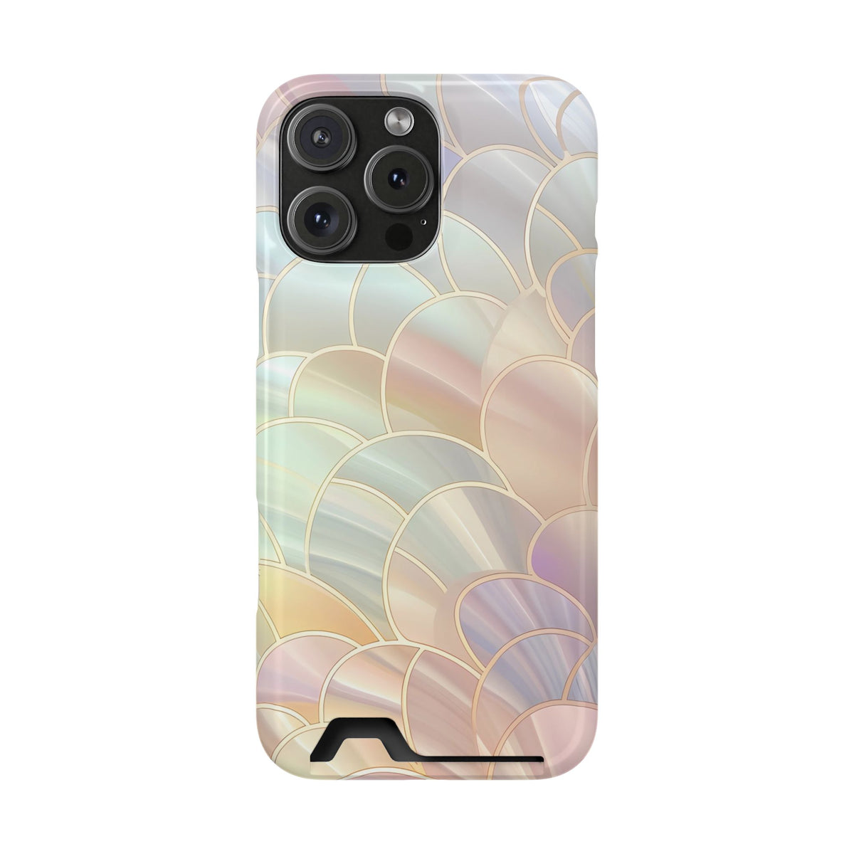 Pearl Scale phone case with card holder for iPhone 16 Pro Max, glossy finish
