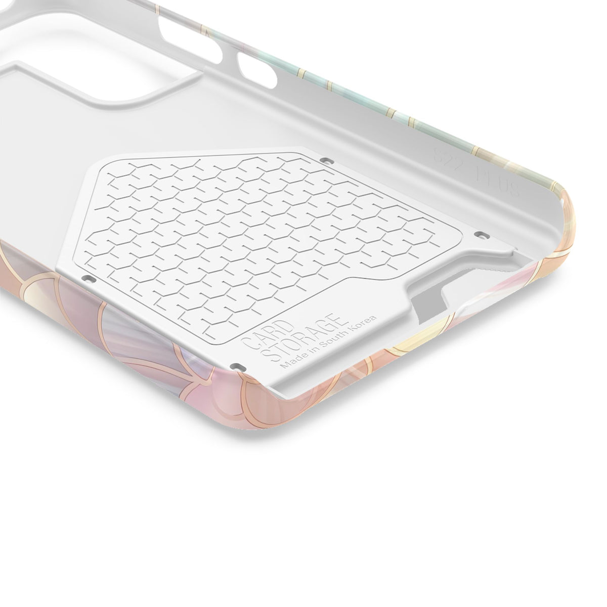 Pearl Scale phone case with card holder, close-up of the inside