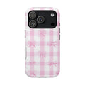 Pink Bow Gingham protective phone case for iPhone 18 Pro, glossy finish