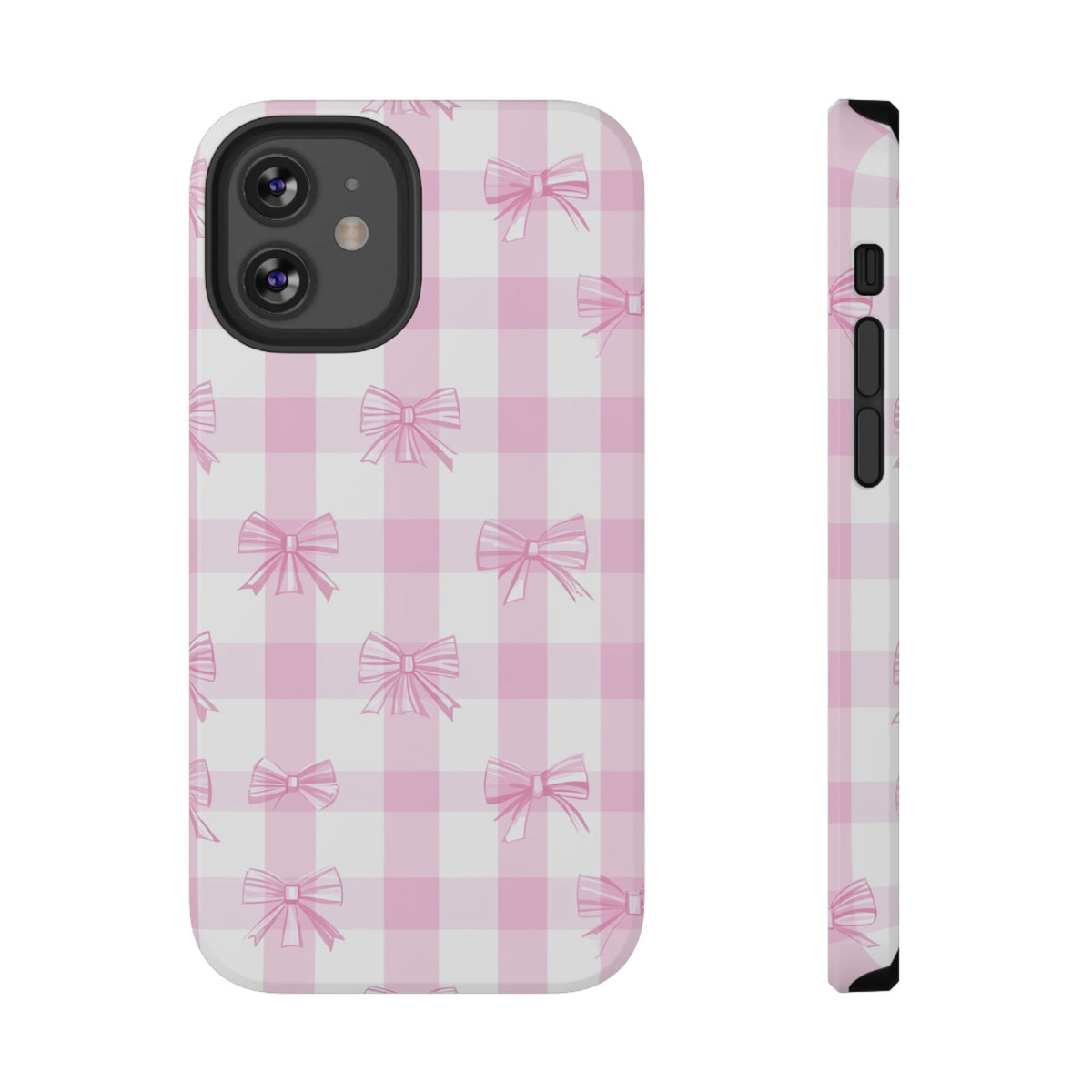 Pink Bow Gingham protective phone case for iPhone 12 Mini, glossy finish