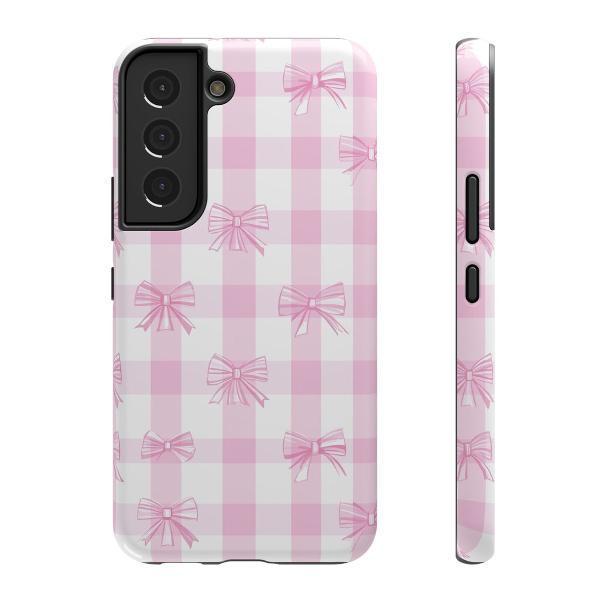 Pink Bow Gingham protective phone case for Samsung Galaxy S22, glossy finish