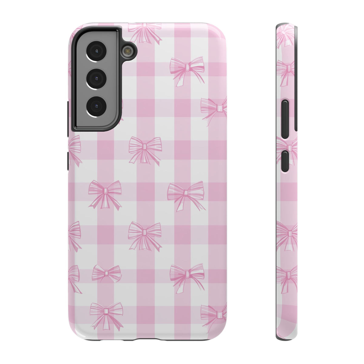 Pink Bow Gingham protective phone case for Samsung Galaxy S22 Plus, glossy finish