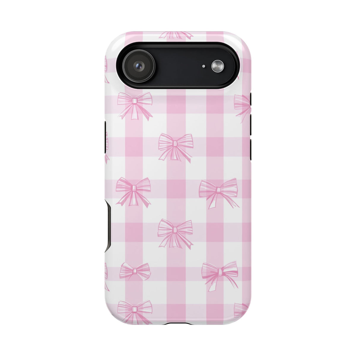 Pink Bow Gingham protective phone case for iPhone 17 Air, glossy finish