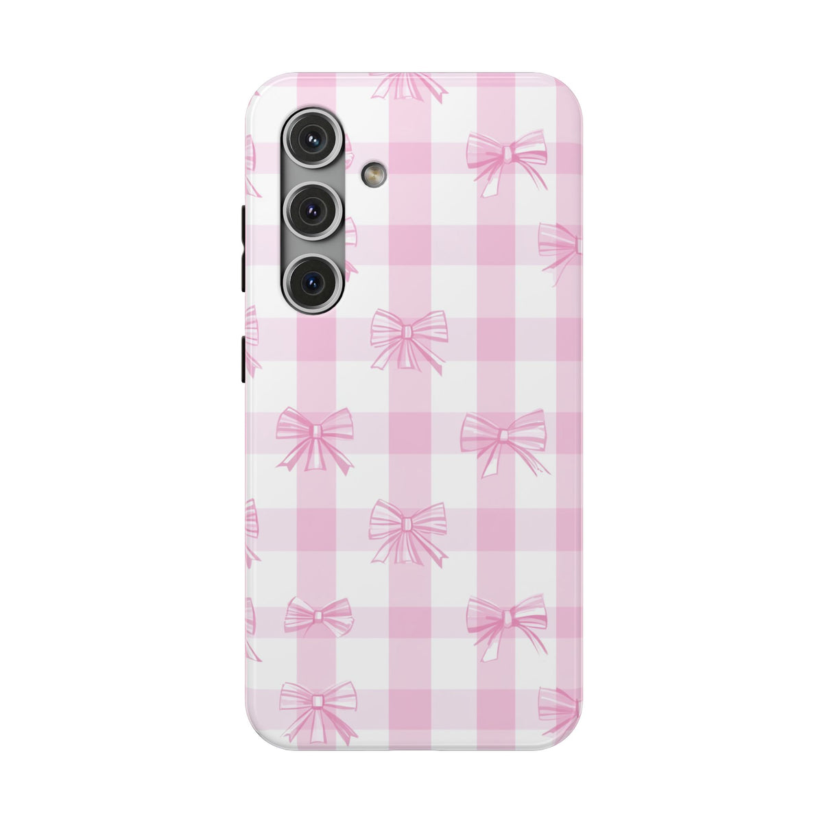 Pink Bow Gingham protective phone case for Samsung Galaxy S24, glossy finish
