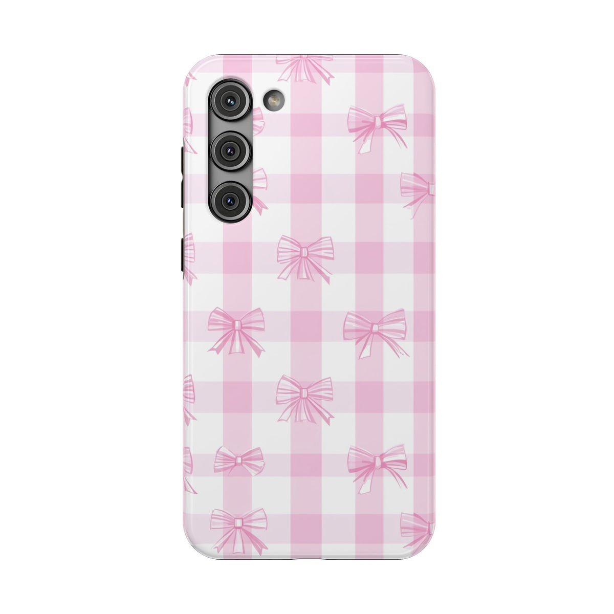 Pink Bow Gingham protective phone case for Samsung Galaxy S23 Plus, glossy finish