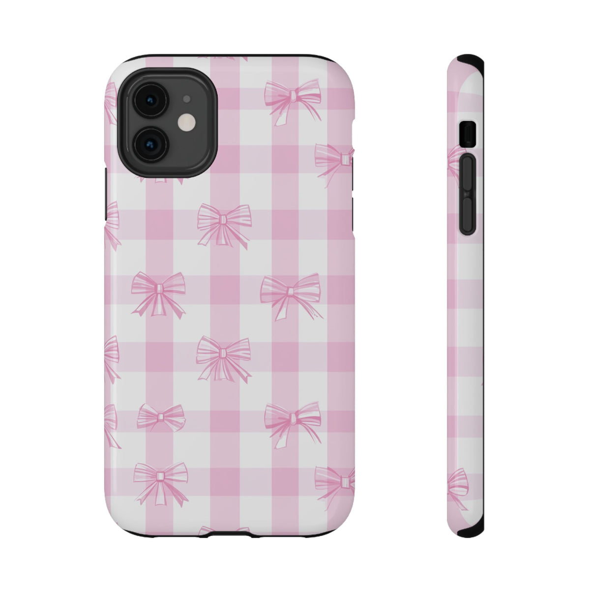 Pink Bow Gingham protective phone case for iPhone 11, glossy finish