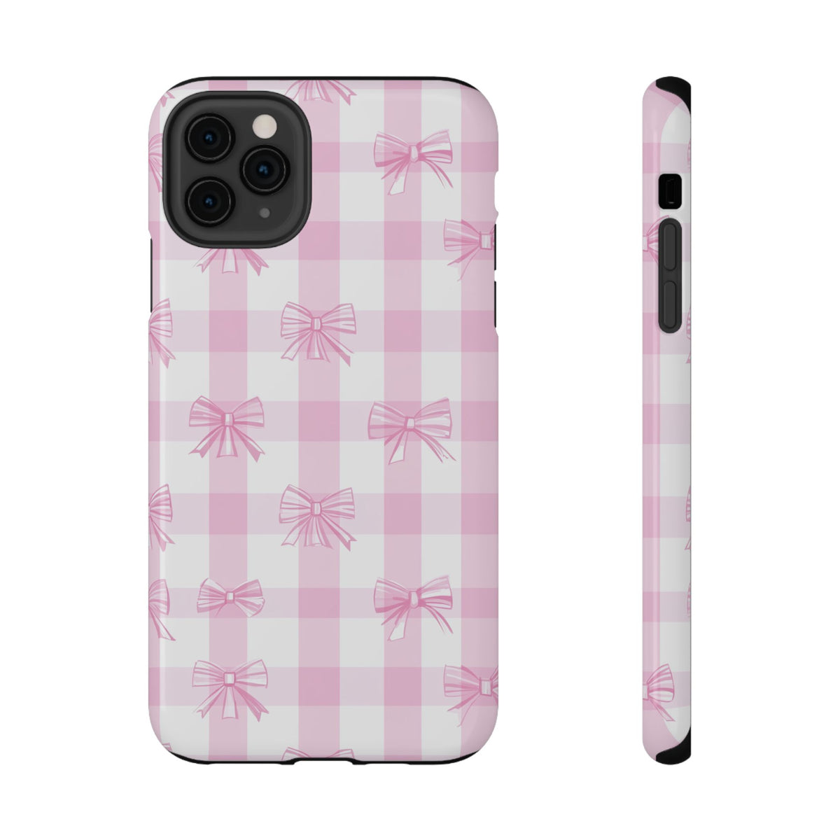 Pink Bow Gingham protective phone case for iPhone 11 Pro Max, glossy finish