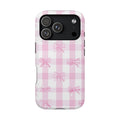Pink Bow Gingham MagSafe case for iPhone 18 Pro, glossy finish