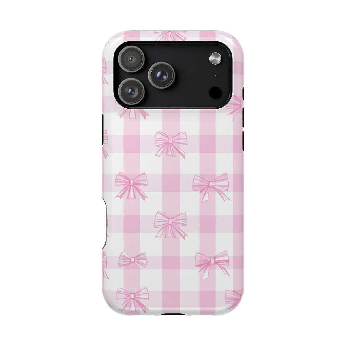 Pink Bow Gingham MagSafe case for iPhone 18 Pro Max, glossy finish