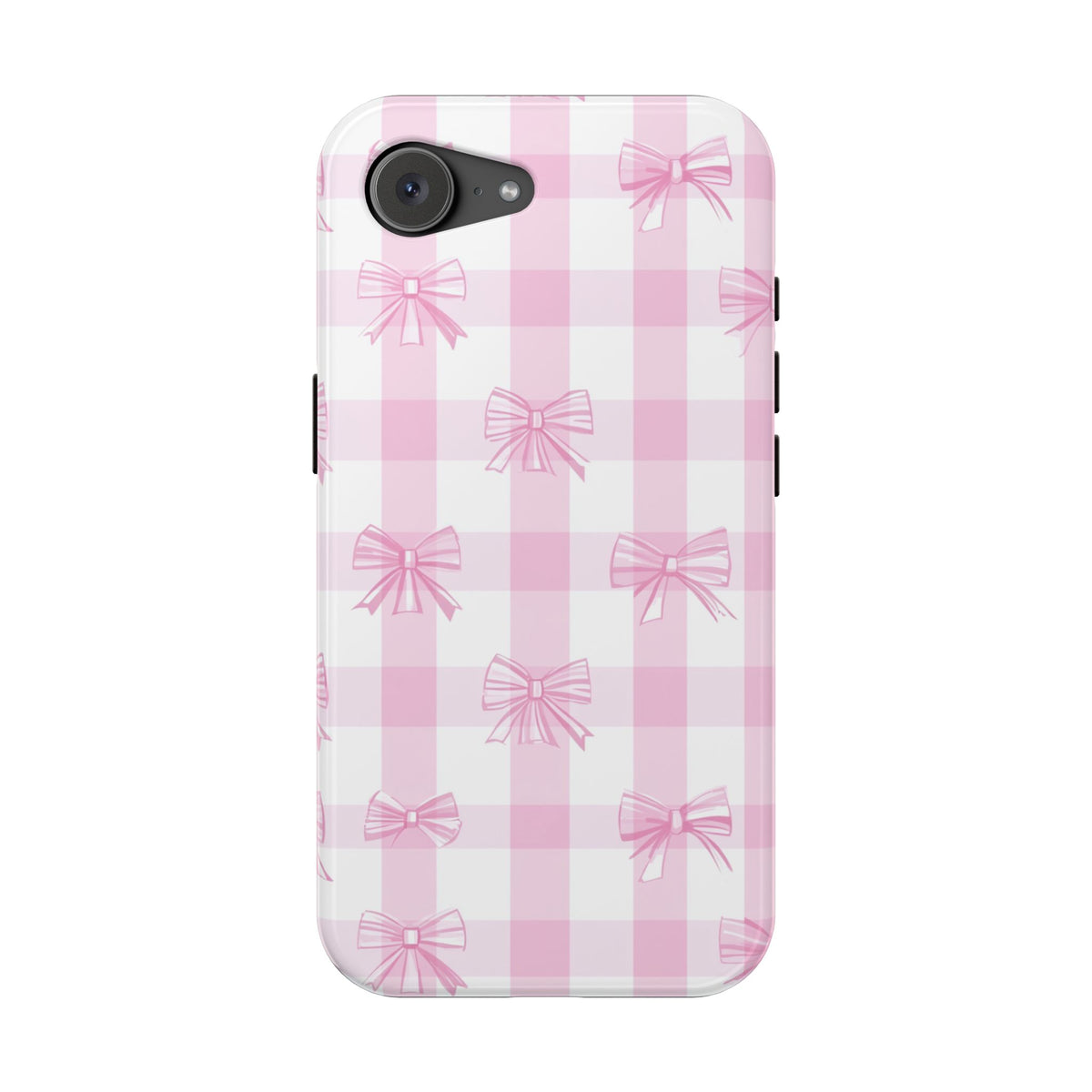 Pink Bow Gingham MagSafe case for iPhone 16e, matte finish