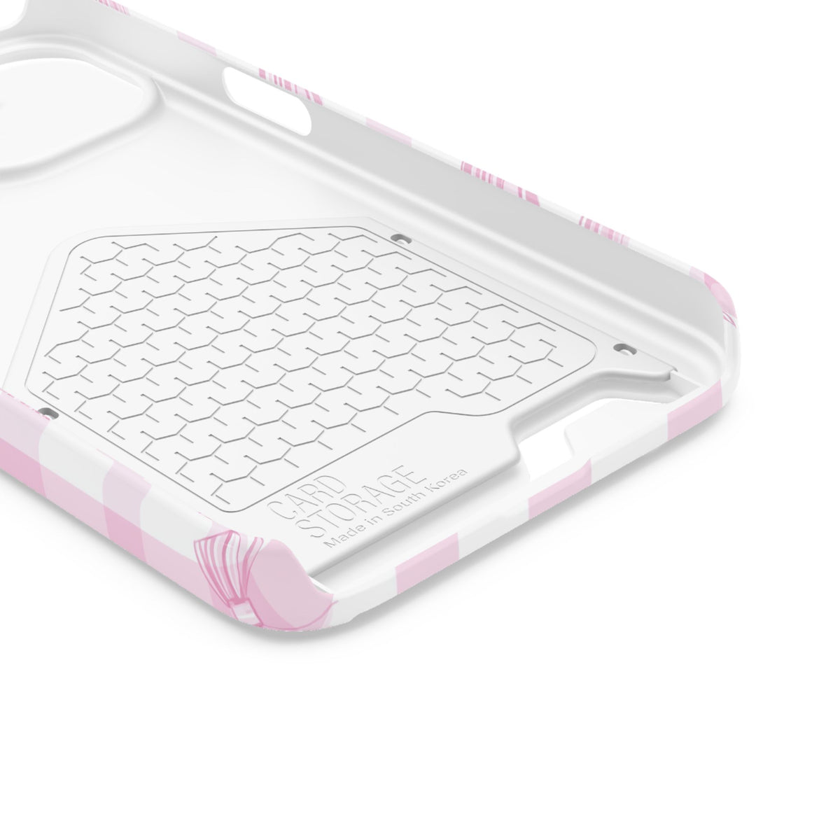 Pink Bow Gingham phone case with card holder for iPhone 13, glossy finish