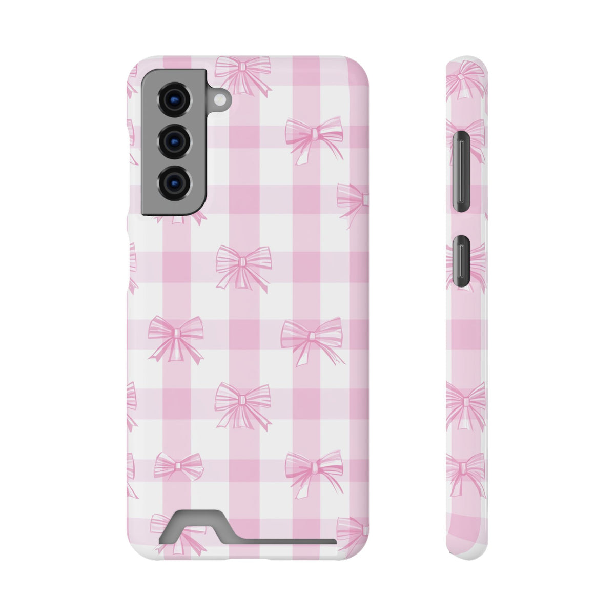 Pink Bow Gingham phone case with card holder for Samsung Galaxy S21, glossy finish